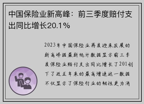 中国保险业新高峰：前三季度赔付支出同比增长20.1%